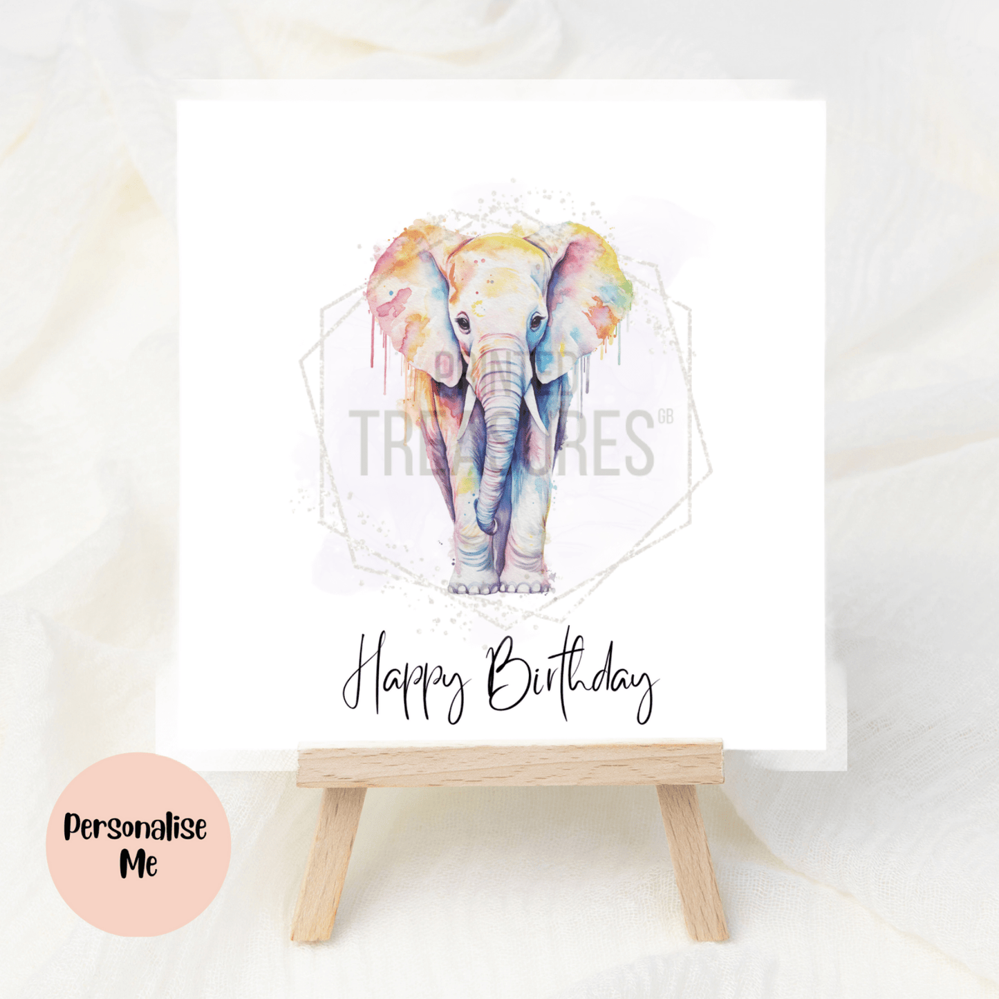Personalised Rainbow Elephant Birthday Card with custom message on premium cardstock
