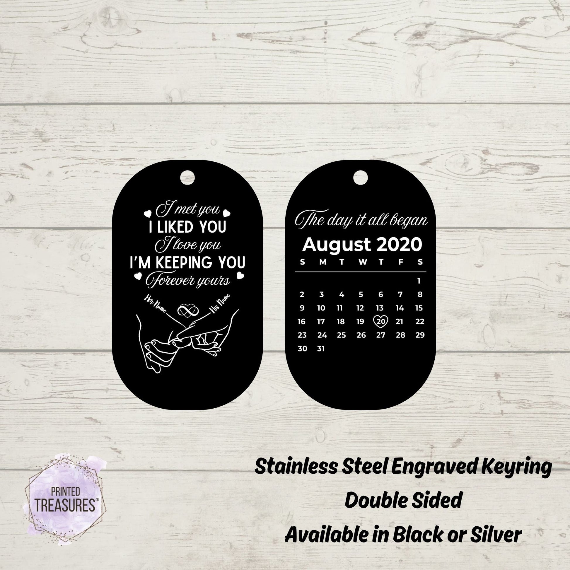 Personalised Keyring – Custom Names & Date, “I Met You, I Liked You” Design with Calendar - Printed Treasures