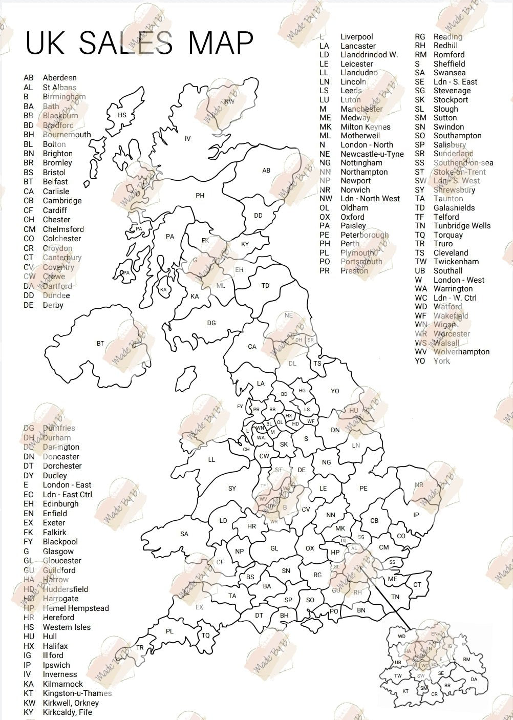 UK Sales Map - Printed Copy - Printed Treasures