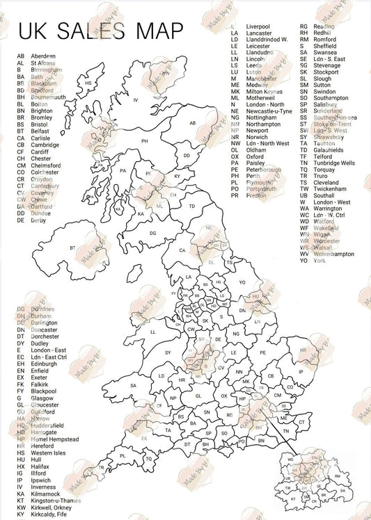 UK Sales Map - Printed Copy - Printed Treasures